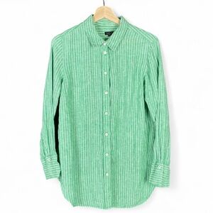 Talbots Women’s M Linen Long Sleeve Button Down Shirt Green Career Office Preppy